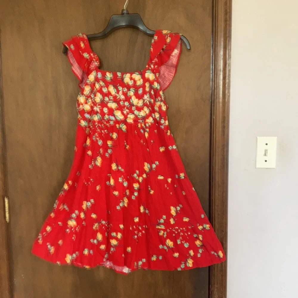 Relist7/18❌ LC LAUREN CONRAD red with lemon & floral print tie back dress - Picture 14 of 16